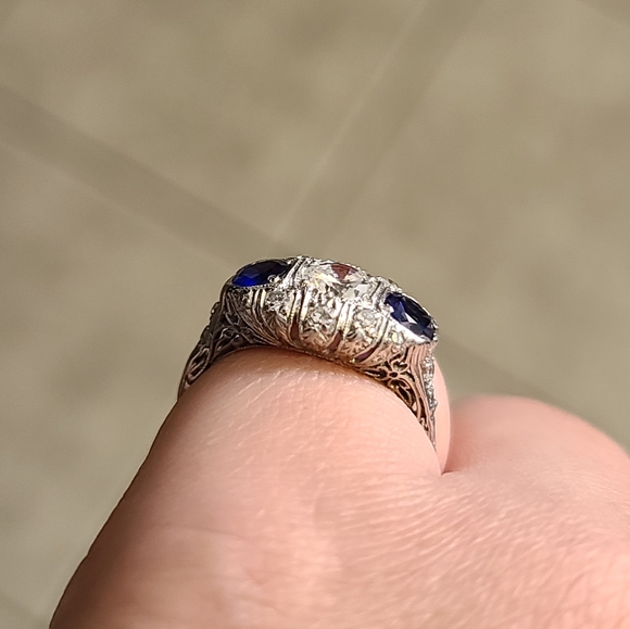 Platinum Art Deco Sapphire Diamond Cubic Zirconia - Picture 12 of 12